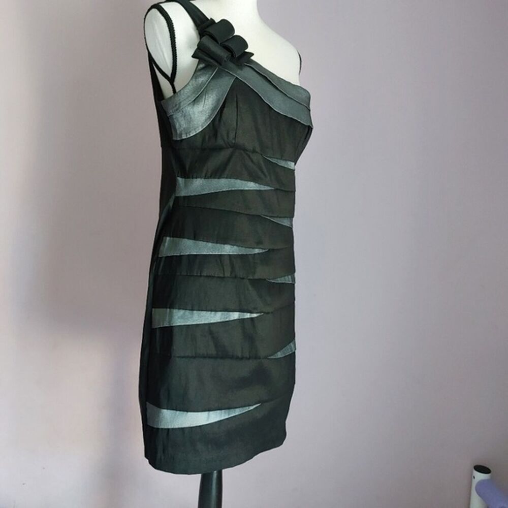Scarlett One Shoulder Cocktail Dress Black Silver Gray Sheath Bodycon Size 12 - Picture 3 of 12